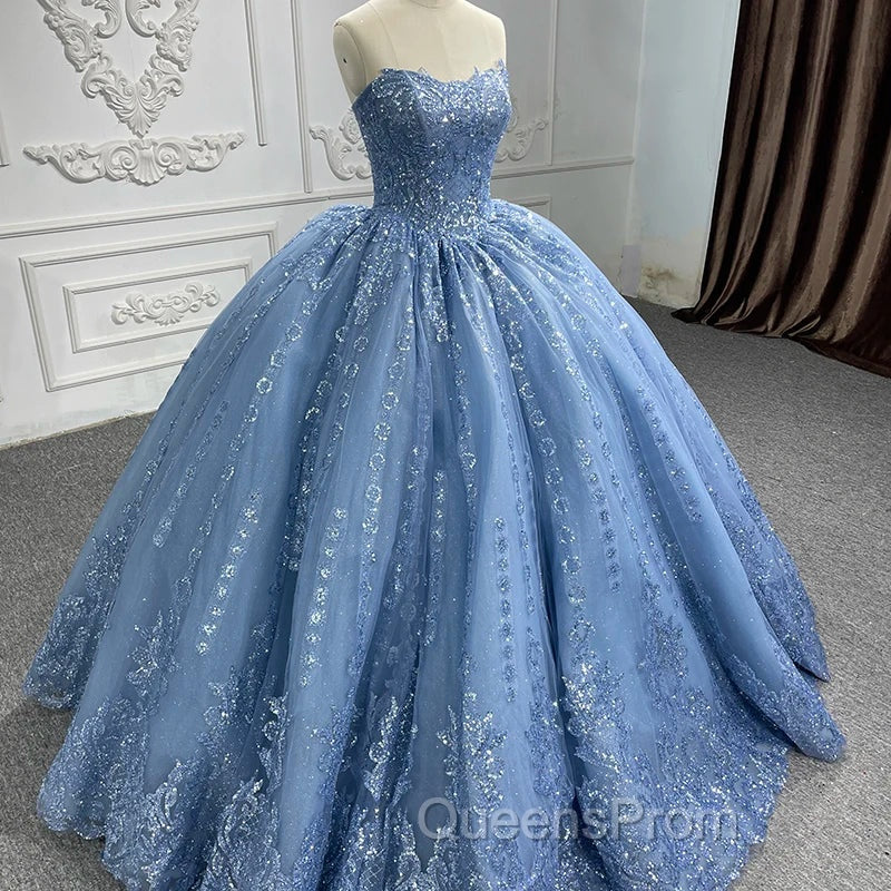 Gorgeous Blue Sleeveless Strapless Ball Gown Quinceanera Dress Secondary image