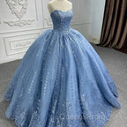 Gorgeous Blue Sleeveless Strapless Ball Gown Quinceanera Dress