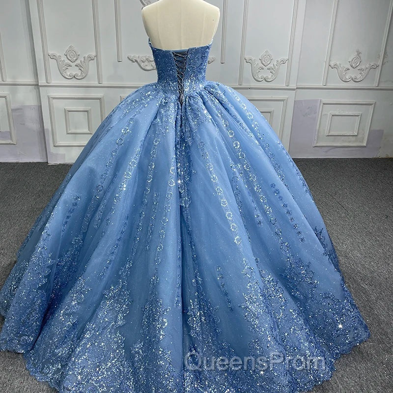 Gorgeous Blue Sleeveless Strapless Ball Gown Quinceanera Dress