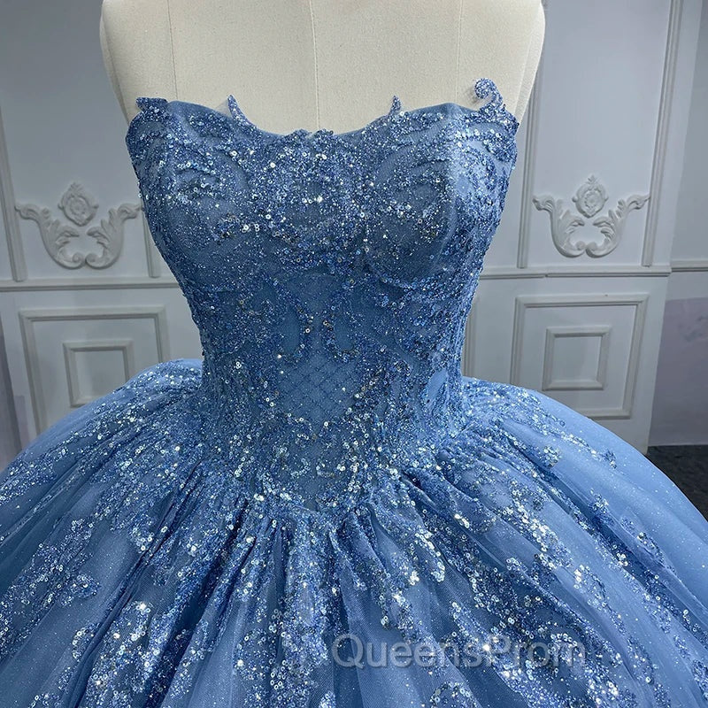 Gorgeous Blue Sleeveless Strapless Ball Gown Quinceanera Dress