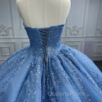 Gorgeous Blue Sleeveless Strapless Ball Gown Quinceanera Dress
