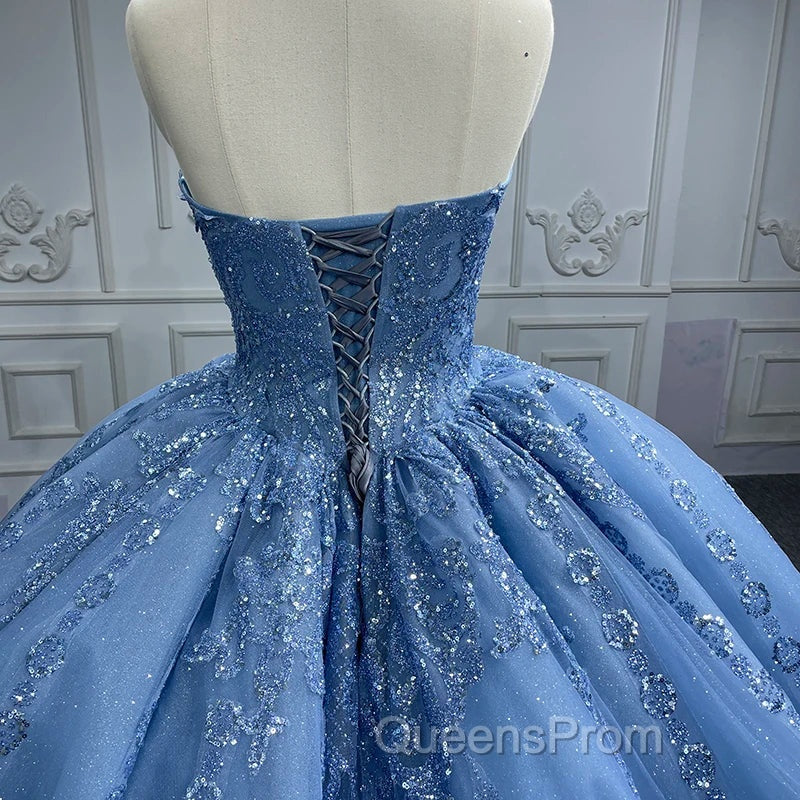 Gorgeous Blue Sleeveless Strapless Ball Gown Quinceanera Dress