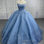 Gorgeous Blue Sleeveless Strapless Ball Gown Quinceanera Dress