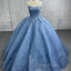 Gorgeous Blue Sleeveless Strapless Ball Gown Quinceanera Dress