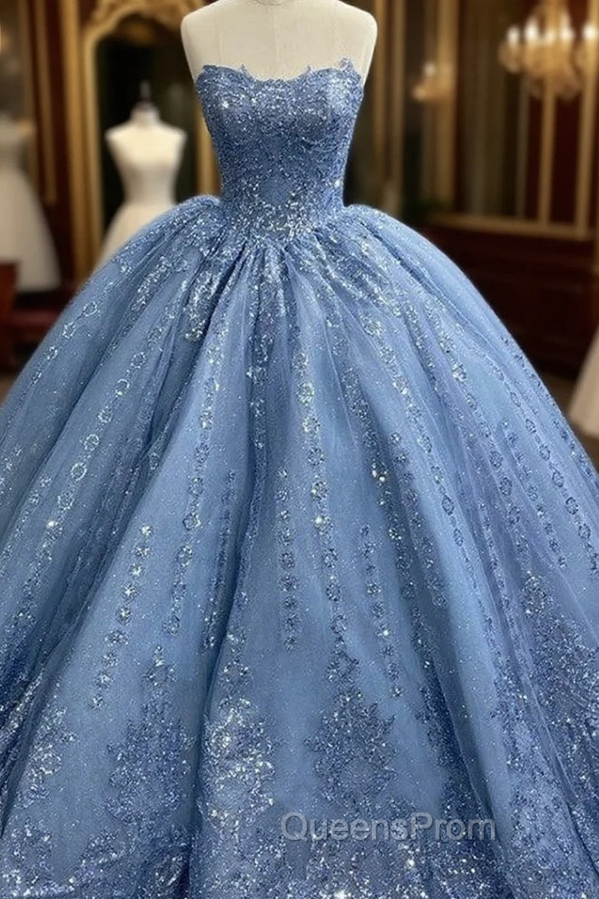 Gorgeous Blue Sleeveless Strapless Ball Gown Quinceanera Dress Main image