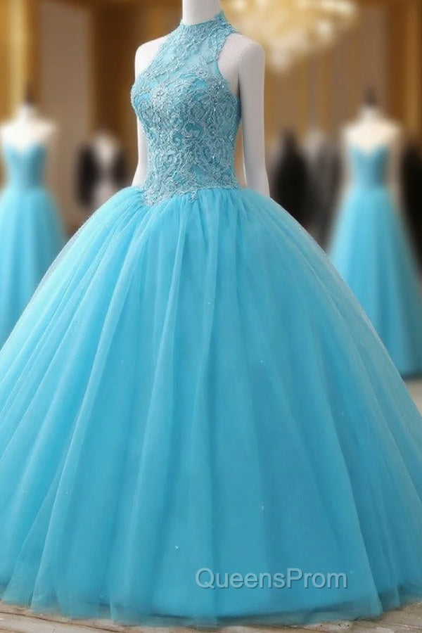 Gorgeous Blue Tulle Ball Gown Lace Top Sweet 16 Dress, Blue Quinceanera Dress Secondary image