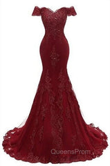 Gorgeous Burgundy Evening Prom Party Gowns| Mermaid Lace Evening Gowns