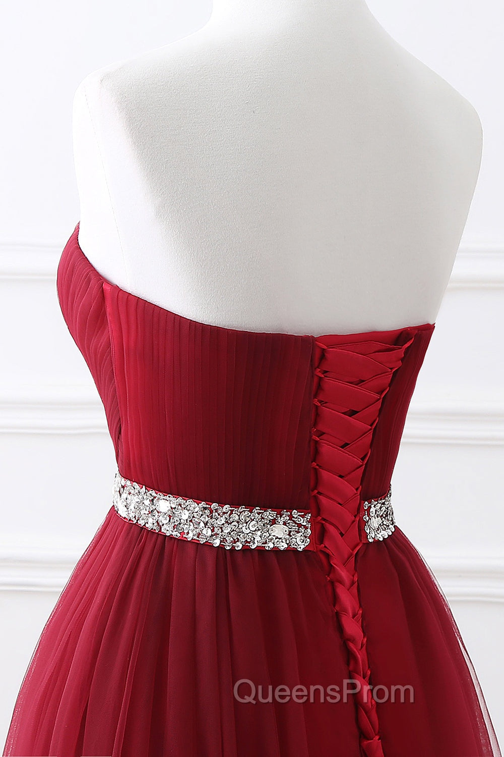 Gorgeous Burgundy Sweetheart Long Evening Prom Dress Tulle Crystal Evening Gown