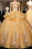 Gorgeous Champagne Ball Gown Sweet 16 Gown with Lace, Flowers Lace Evening Dress