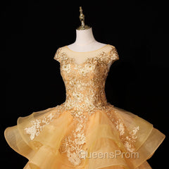 Gorgeous Champagne Ball Gown Sweet 16 Gown with Lace, Flowers Lace Evening Dress