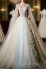 Gorgeous Champagne Tulle V-Neckline Sweet 16 Dress, Quinceanera Dress