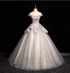 Gorgeous Court Silver-White One-Shoulder Sequin Tulle Long Ball Gown Prom Dress Sweet 16 Dress