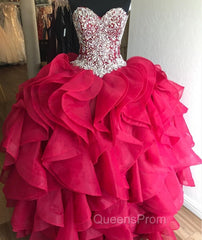 Gorgeous Crystal Beaded Bodice Corset Organza Ruffles Quinceanera Dress Ball Gowns