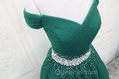 Gorgeous Dark Green Tulle Off Shoulder Long Party Dress, Evening Prom Gown