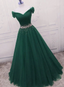 Gorgeous Dark Green Tulle Off Shoulder Long Party Dress, Classy Prom Gown