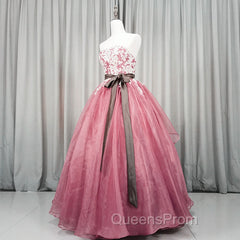 Gorgeous Dark Pink Organza with Lace Evening Gown, Quinceanera Dress