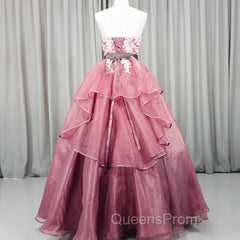 Gorgeous Dark Pink Organza with Lace Evening Gown, Quinceanera Dress