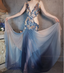 Gorgeous Gradient Blue 3D Floral Openwork Chiffon Long Classy Prom Dress
