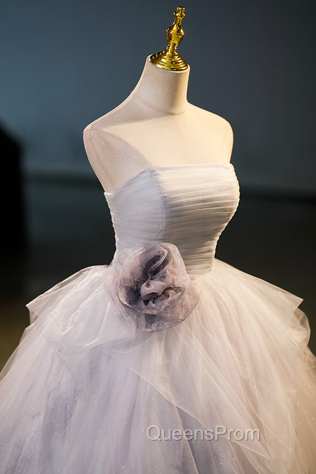 Gorgeous Gray Tulle Long Evening Dress, Gray Strapless Evening Dress Secondary image
