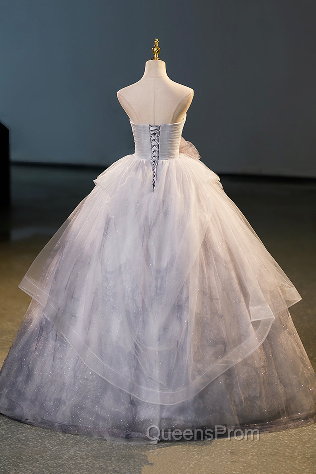 Gorgeous Gray Tulle Long Evening Dress, Gray Strapless Evening Dress
