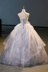 Gorgeous Gray Tulle Long Evening Dress, Gray Strapless Evening Dress