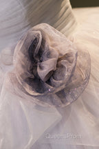 Gorgeous Gray Tulle Long Evening Dress, Gray Strapless Evening Dress