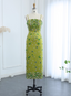 Gorgeous Green Bodycon Spaghetti Strap Square Neck Rhinestone Satin Long Classy Prom Dress