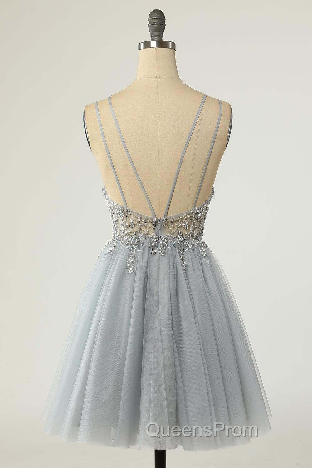 Gorgeous Grey Homecoming Dress A Line Spaghetti Straps Short Evening Prom Dress with Beading