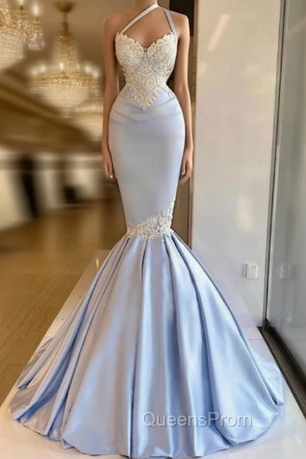 Gorgeous Halter Mermaid Evening Prom Dress Long With Lace Appliques Main image
