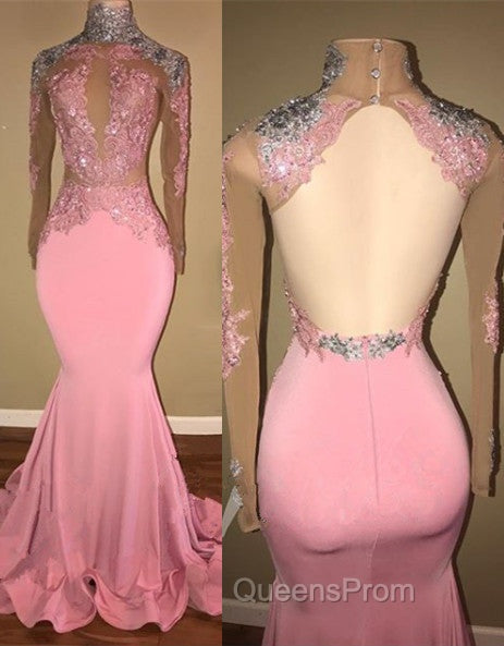 Gorgeous High-Neck Backless Pink Evening Prom Party GownsMermaid With Lace Appliques Secondary image