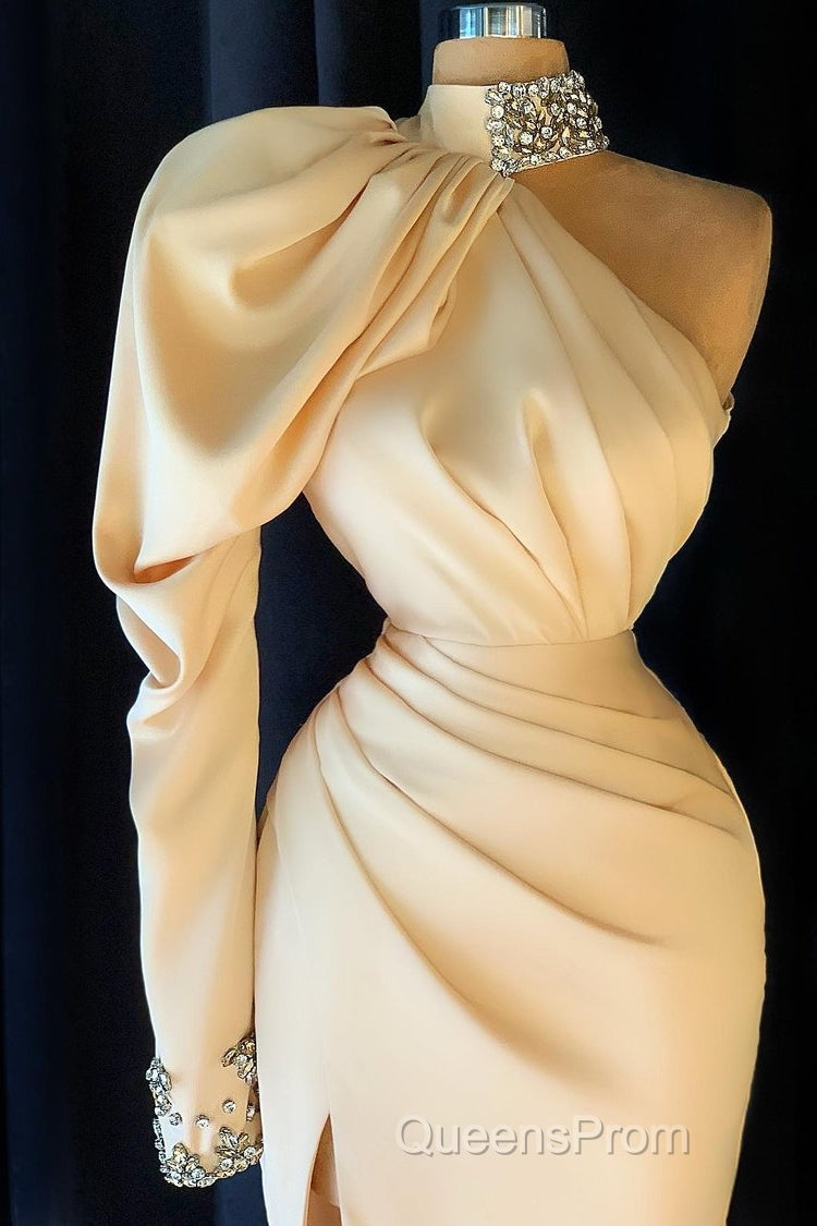 Gorgeous High Neck Long Sleeve Crystal Evening Prom Dress Mermaid With Split Secondary image