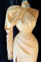 Gorgeous High Neck Long Sleeve Crystal Evening Prom Dress Mermaid With Split