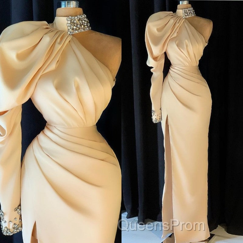 Gorgeous High Neck Long Sleeve Crystal Evening Prom Dress Mermaid With Split