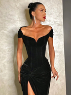 Gorgeous High Split Black Classy Prom Dress