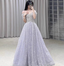 Gorgeous Lavender A-Line Off-The-Shoulder Rhinestone Embellished Sequined Sheer Tulle Long Classy Prom Dress