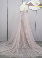 Gorgeous Light Lilac Spaghetti Strap Square Neck Rhinestone Tulle Train Classy Prom Dress