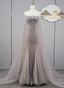 Gorgeous Light Lilac Spaghetti Strap Square Neck Rhinestone Tulle Train Classy Prom Dress