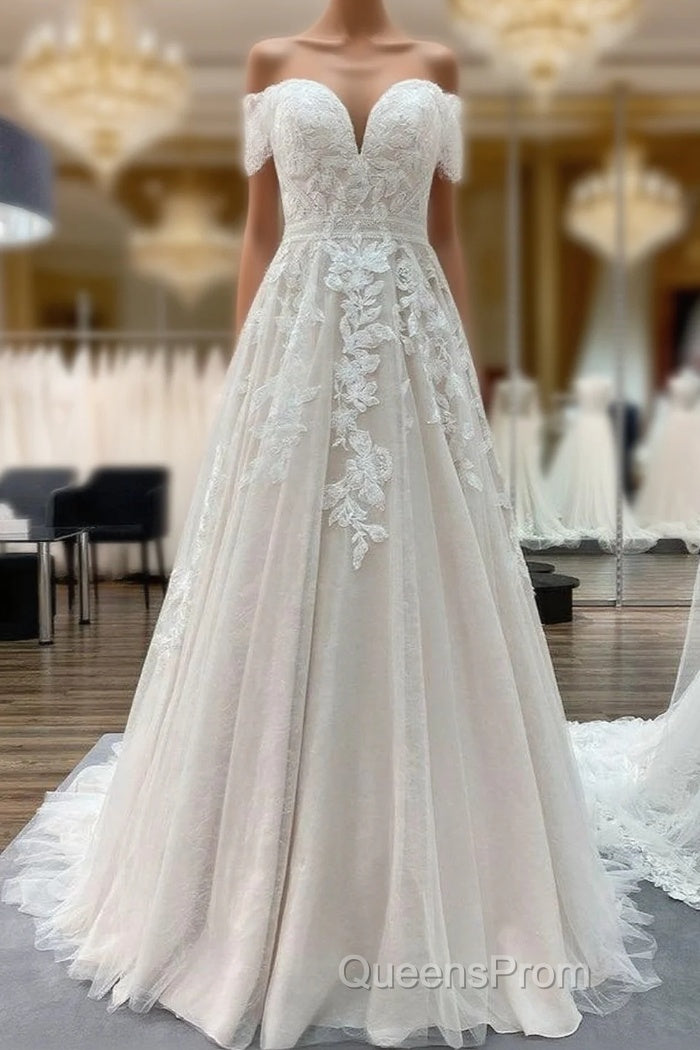 Gorgeous Long A-line Off-the-shoulder Tulle Lace Appliques Wedding Dress Main image