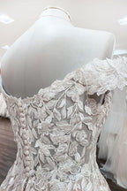 Gorgeous Long A-line Off-the-shoulder Tulle Lace Ruffles Wedding Dress