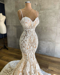 Gorgeous Long Mermaid Sweetheart Spaghetti-straps Lace Wedding Dress