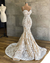 Gorgeous Long Mermaid Sweetheart Spaghetti-straps Lace Wedding Dress