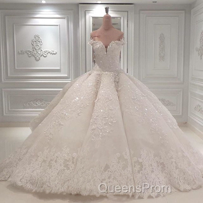 Gorgeous Long Off The Shoulder Beadings Ball Gown Wedding Dress Secondary image
