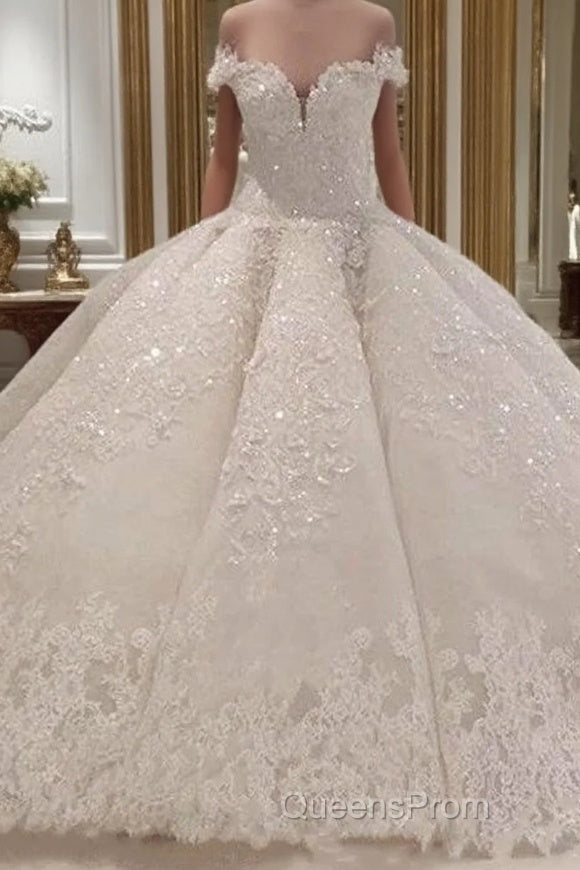 Gorgeous Long Off The Shoulder Beadings Ball Gown Wedding Dress Main image