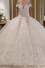 Gorgeous Long Off The Shoulder Beadings Ball Gown Wedding Dress