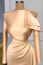 Gorgeous Long Sleeves Champagne Mermaid Evening Prom Dress High Neck