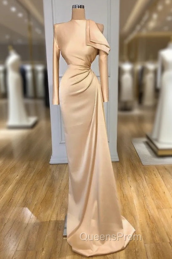 Gorgeous Long Sleeves Champagne Mermaid Evening Prom Dress High Neck Main image