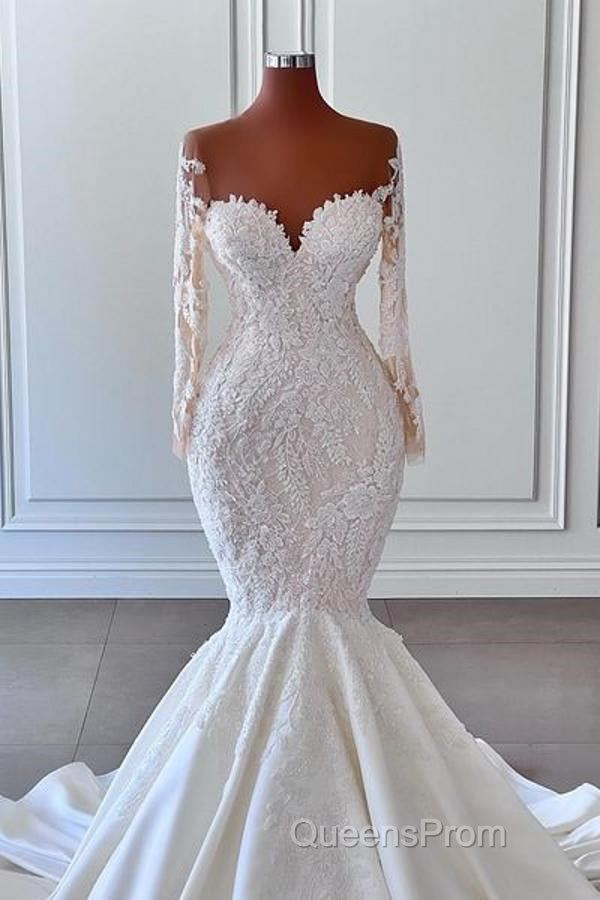 Gorgeous Long Sleeves White Mermaid Bridal Dress Sweetheart Graden Wedding Dress Secondary image