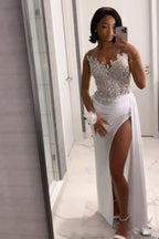 Gorgeous Long White A-Line Classy Prom Dress With Slit