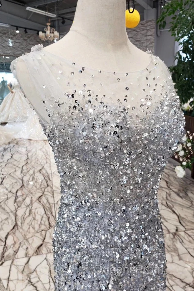 Gorgeous Mermaid Backless Silver Grey Sequins Evening Prom Dress, Mermaid Silver Grey Formal Dress, Shiny Silver Grey Evening Dress Secondary image