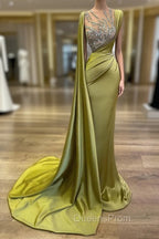 Gorgeous Mermaid Beadings Evening Prom Dress Long With Ruffles